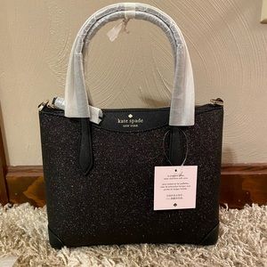 NWT Kate Spade shimmy glitter Lola satchel in black with crossbody strap